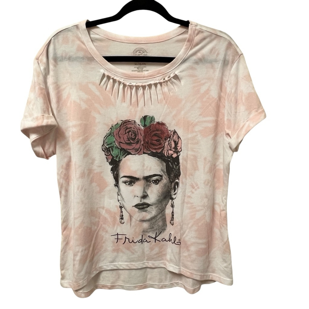 Frida Kahlo Tie Dye T-Shirt XL 15-17 Pink Graphic Boho Floral Art Tee Casual Top - Picture 5 of 11